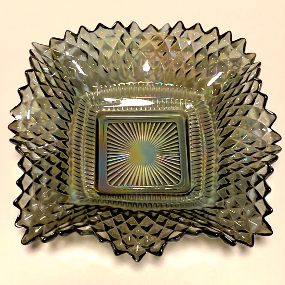 Vintage square iridescent grey hobnail depression glass candy dish/serving tray - Picture 3 of 4